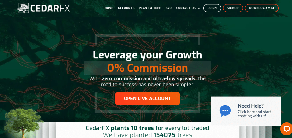 An image showing the Cedarfx landing page.