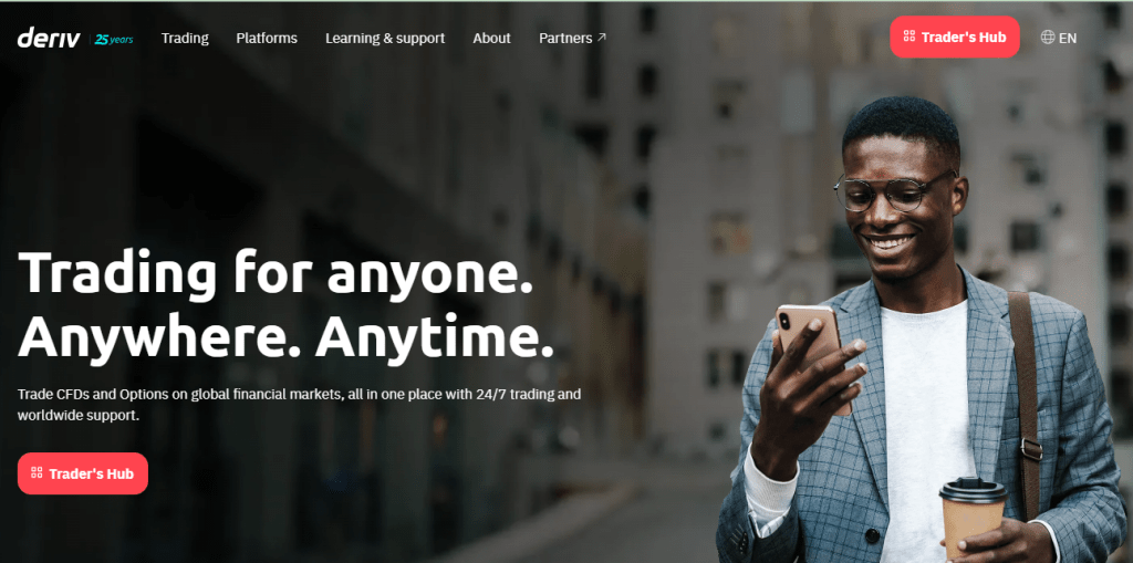 The Deriv broker website.