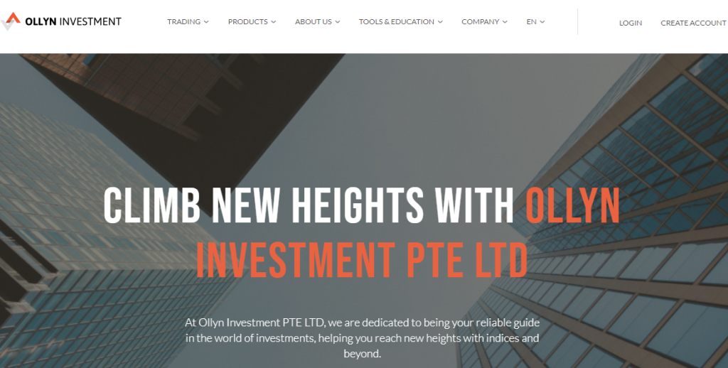 Ollyn Investment PTE LTD landing page.