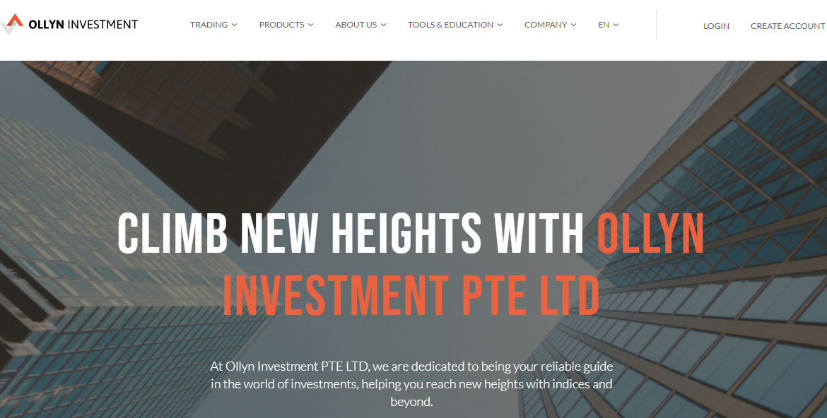 Ollyn Investment PTE LTD landing page.