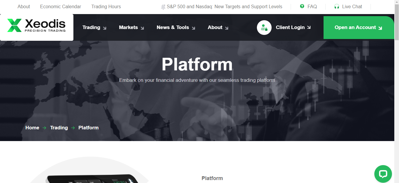 An image of the Xeodis Precision Trading website.
