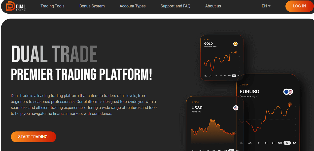 The DualTrade landing page.