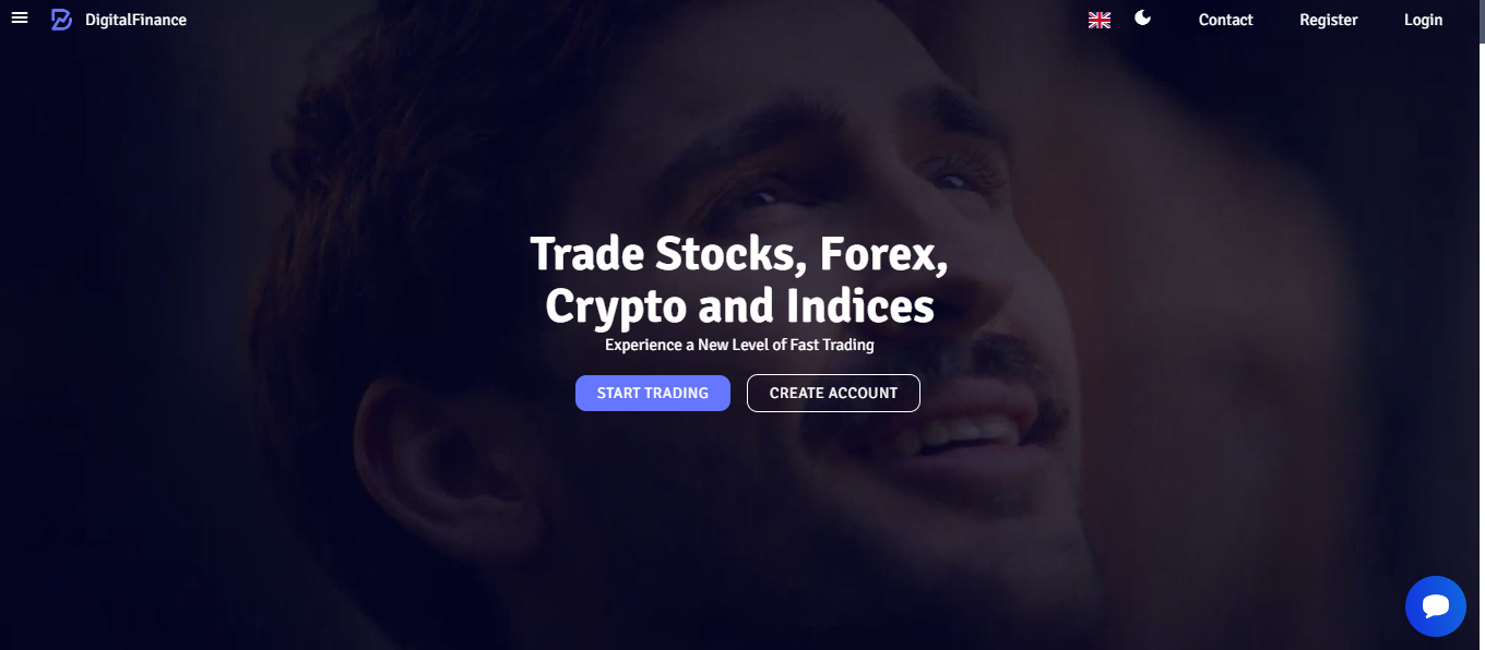 The landing page of the dubious trading platform called, Digital Finance.