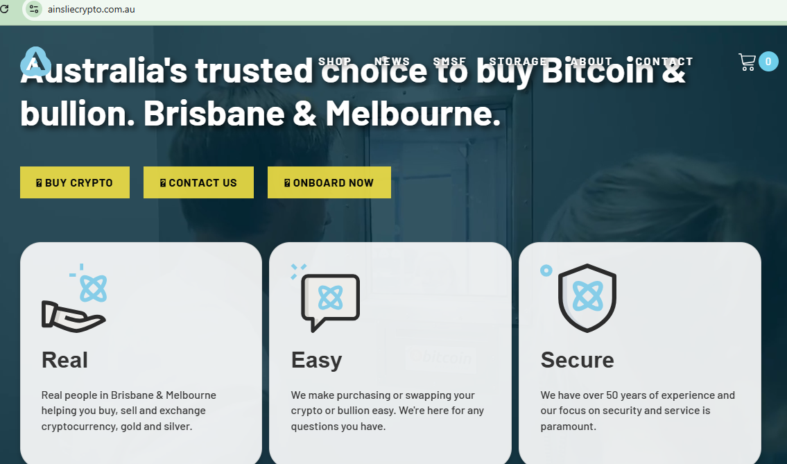 The licensed Ainslie Crypto exchange platform.