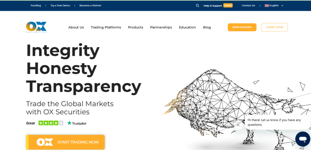 OX Securities Login and Signup Page.