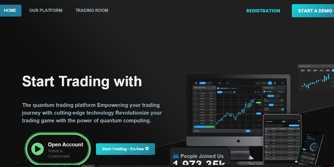 Quantum FX Trading login and signup page.