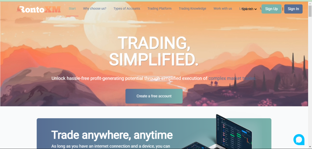 The Ronto XM scam broker website.