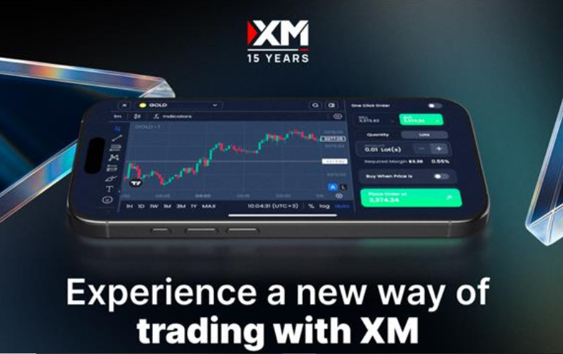 XM Global mobile trading app interface displayed on a smartphone screen.